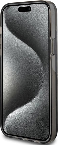 Mbështjellës Guess Liquid Glitter Gold Stripes për iPhone 15 Plus / 14 Plus, e zezë