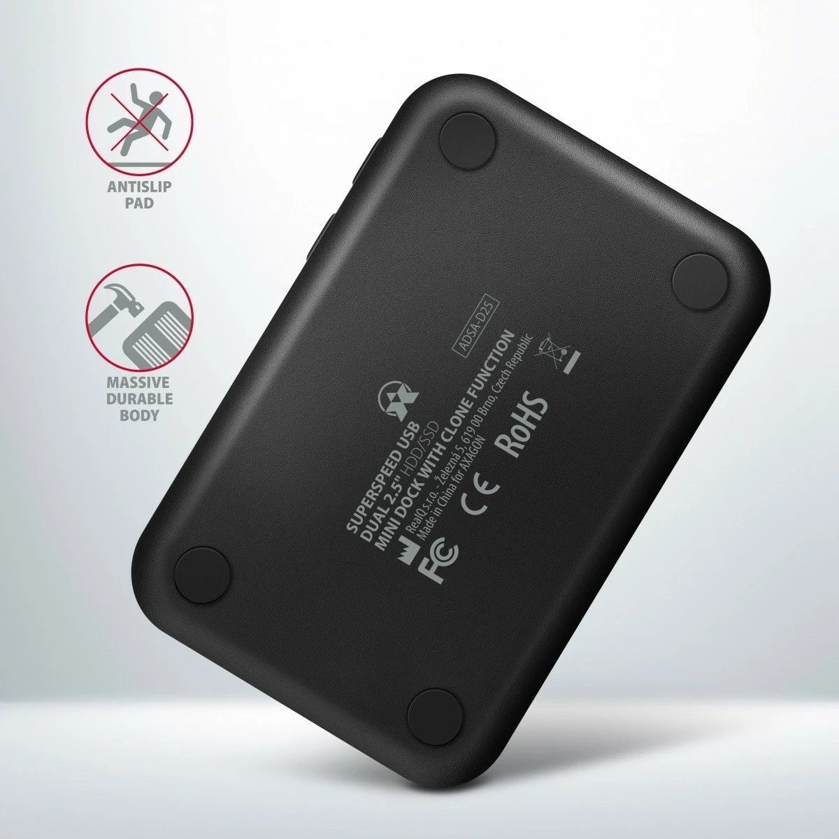 Kasë AXAGON ADSA-D25 MINI USB 3.2 Gen 1 për 2x SSD/HDD 2.5", e zezë