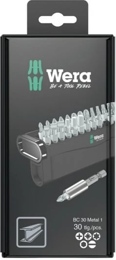 Set bitash Wera 29 copë, 1/4", Bit holder, kuti bartëse, PH/PZ/TX, ngjyrë e zezë/metalike