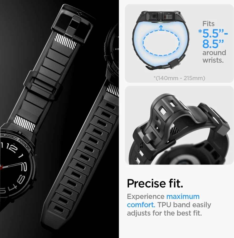 Mbështjellës Spigen Rugged Armor Pro me rrip për Samsung Galaxy Watch 6 Classic 47mm, Zi