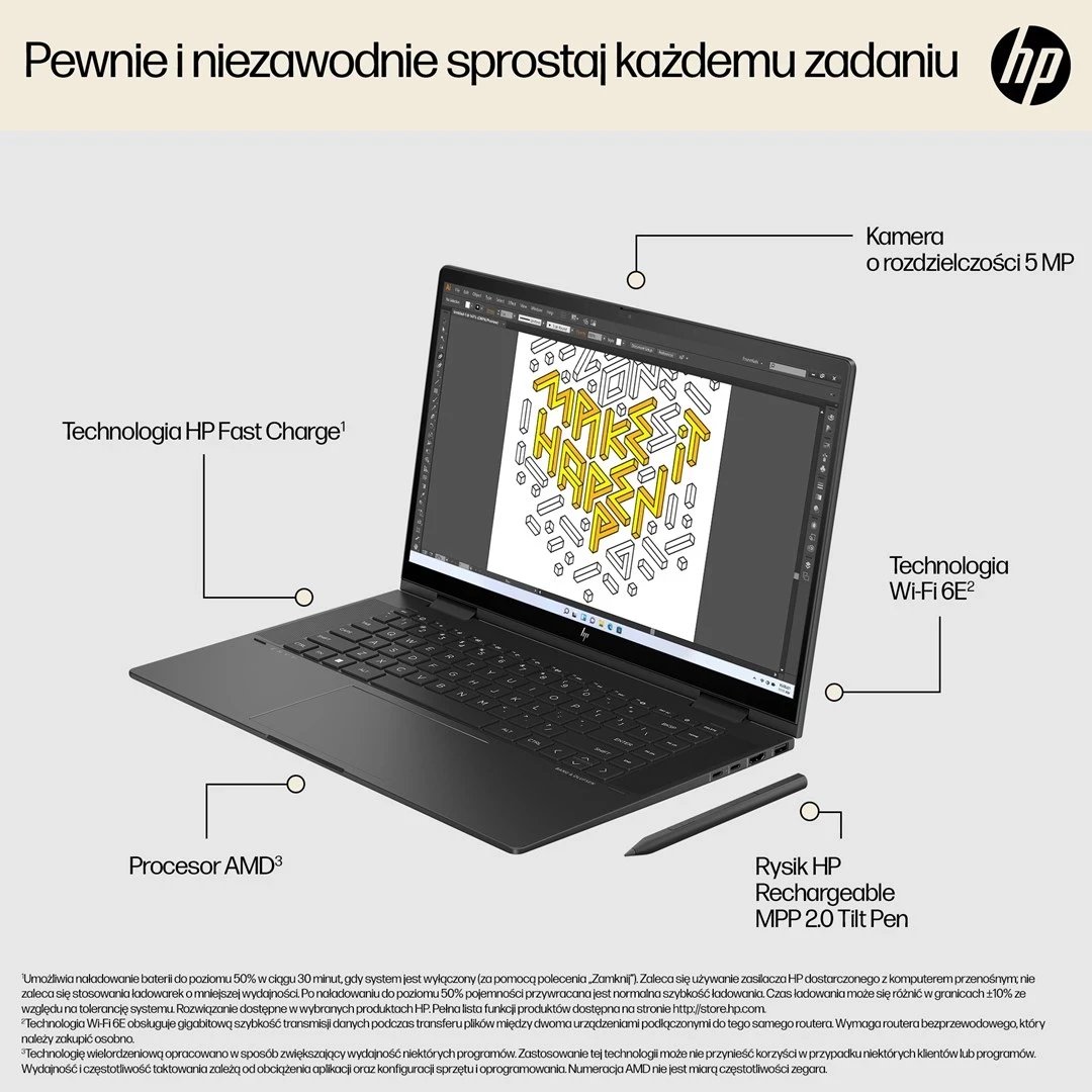 Laptop hibrid HP ENVY x360 15-fh0006nw, ekran prekës 15.6", Ryzen 5, 16GB RAM, 512GB SSD, zi