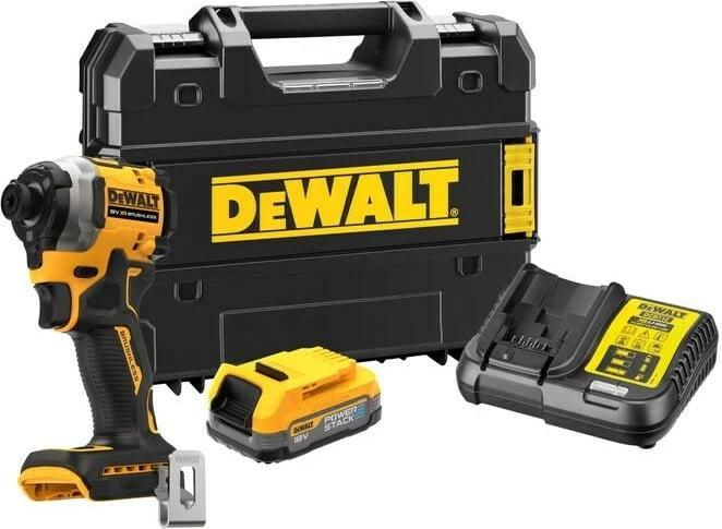 Makineri goditëse DeWalt BD-DCF850E1T, 18V, bateri 1.7Ah, me valixhe TSTAK, e verdhë
