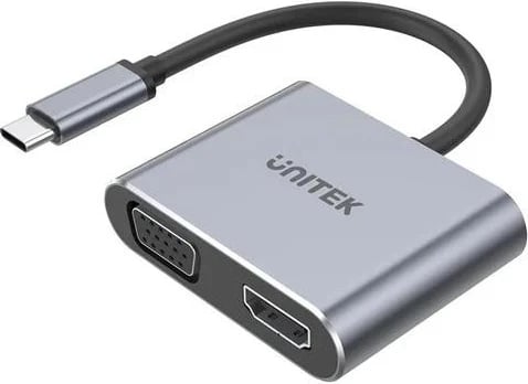 Adapter Unitek USB-C në HDMI 4K dhe VGA, gri