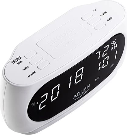 orë alarmi LED Adler AD 1186, temperaturë dhe lagështi, datë, rregullim ndriçimi, e bardhë orë alarmi LED Adler AD 1186, temperaturë dhe lagështi, datë, rregullim ndriçimi, e bardhë