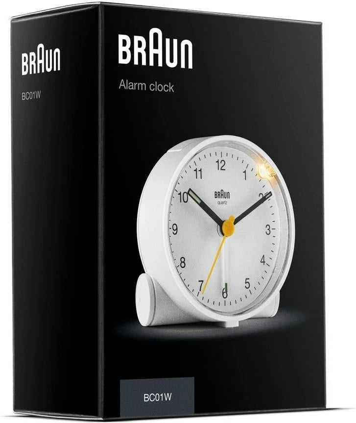 Alarm Braun BC01W, quartz, analog, bardhë Alarm Braun BC01W, quartz, analog, bardhë