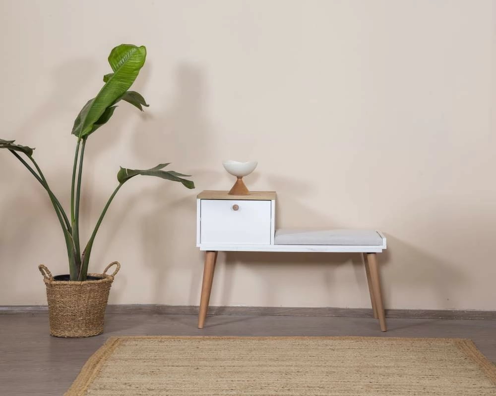 Bankë Skye Decor, bohem, e bardhë dhe lis