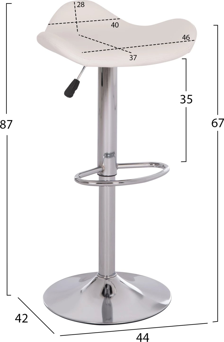 Karrige për bar rrotulluese GANNA, lëkurë PU e bardhë, FH201.22, set prej 2 copë, 44x42x87cm