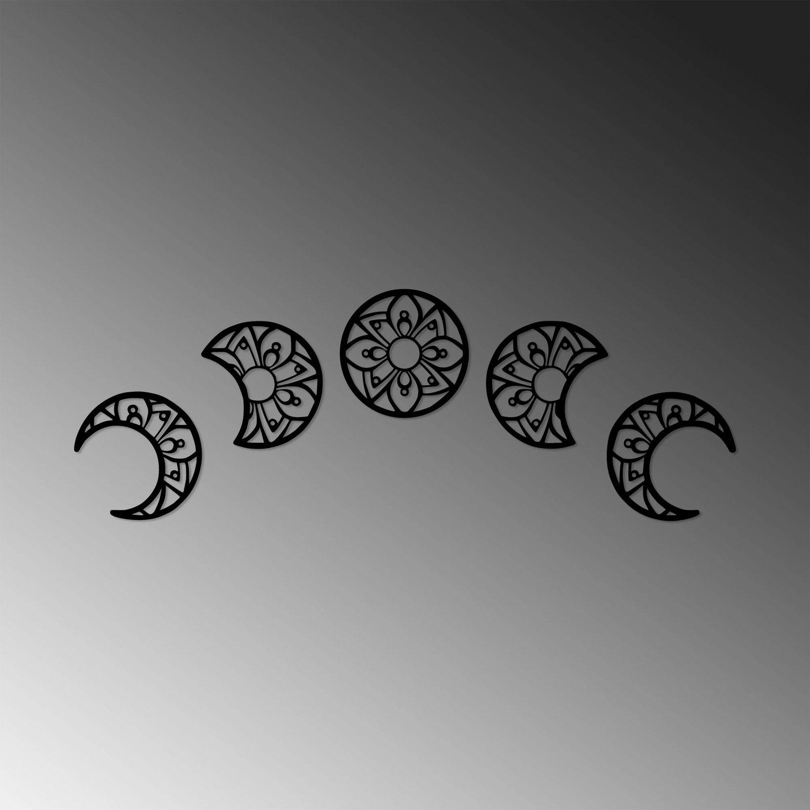 Aksesor dekorativ metalik për mur, Wallity, Lëvizjet e muajit, 3 copë, 13x13cm, e zezë