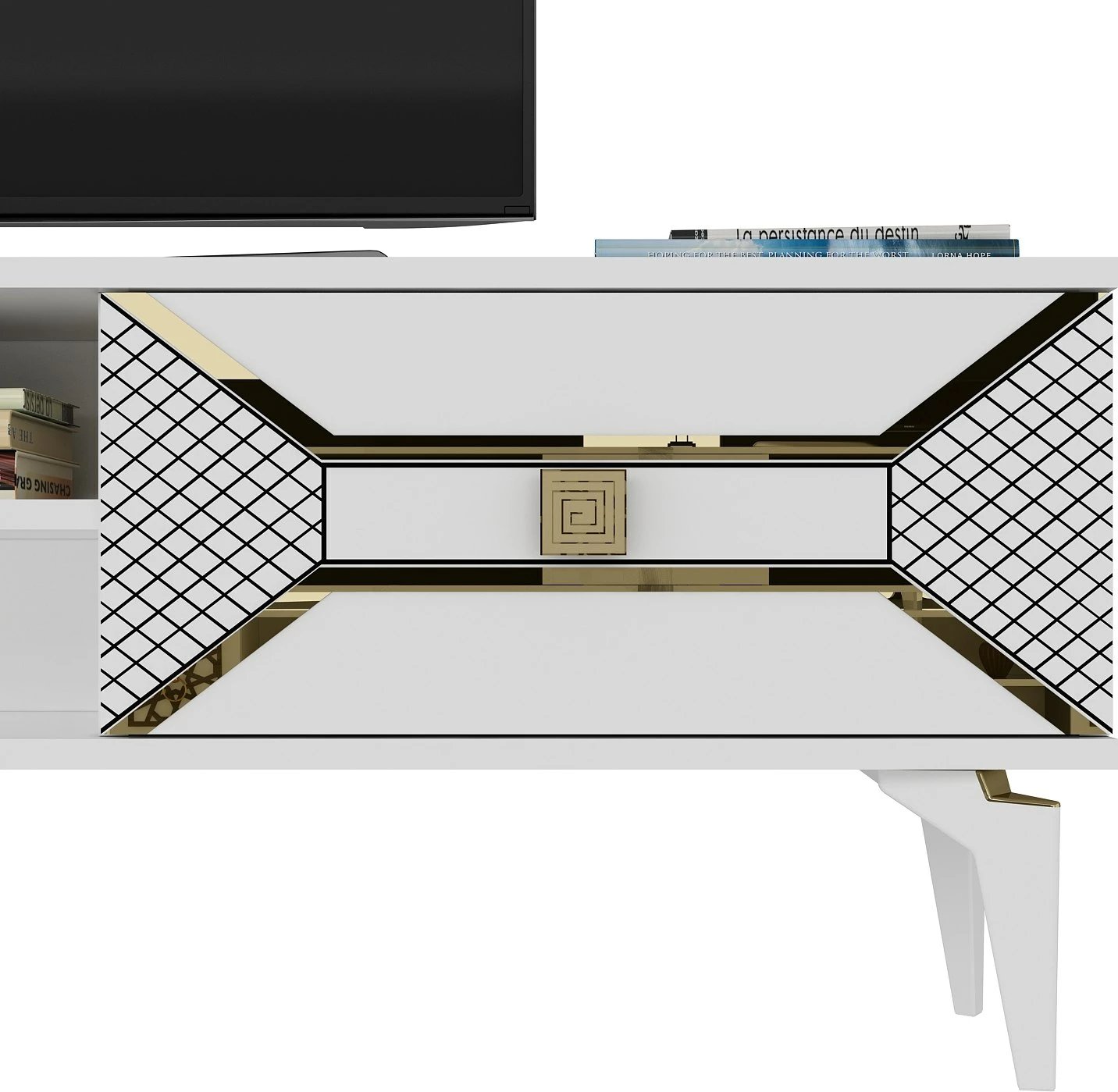 Komodë TV Hanah Home, Yumedi, e bardhë, ari