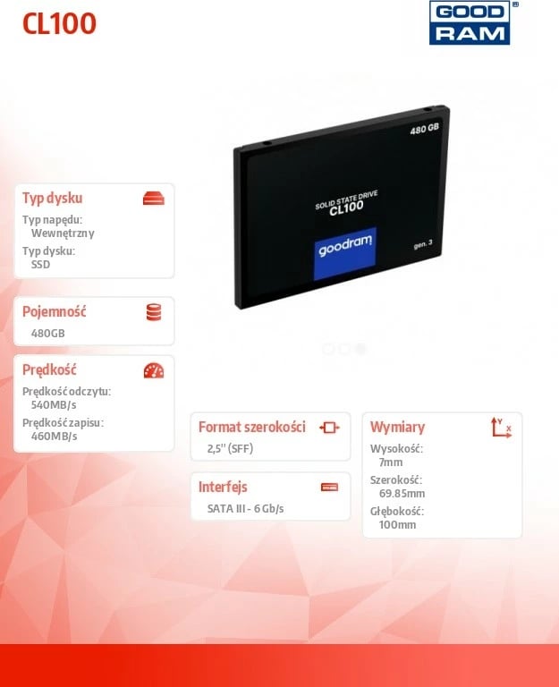 SSD GOODRAM CL100, 480 GB, 2.5", SATA III, zi