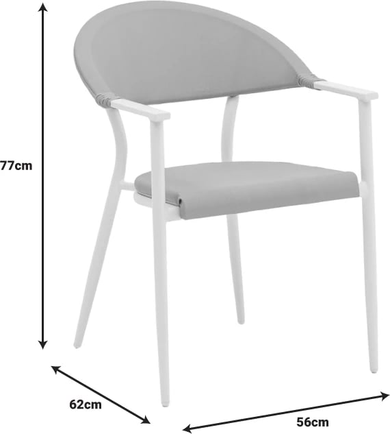 Tavolinë me karrige Kliton-Pino set prej 7 copash, alumini, ngjyrë e bardhë, 150x80x74cm