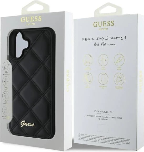 Mbështjellës Guess Quilted Metal për iPhone 16 Plus, 6.7", i zi Mbështjellës Guess Quilted Metal për iPhone 16 Plus, 6.7", i zi