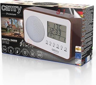 Radio dixhitale, Camry, CR 1153, FM, ekran LCD i madh, alarm, termometër, kalendar, 3W, kafe/bardhë