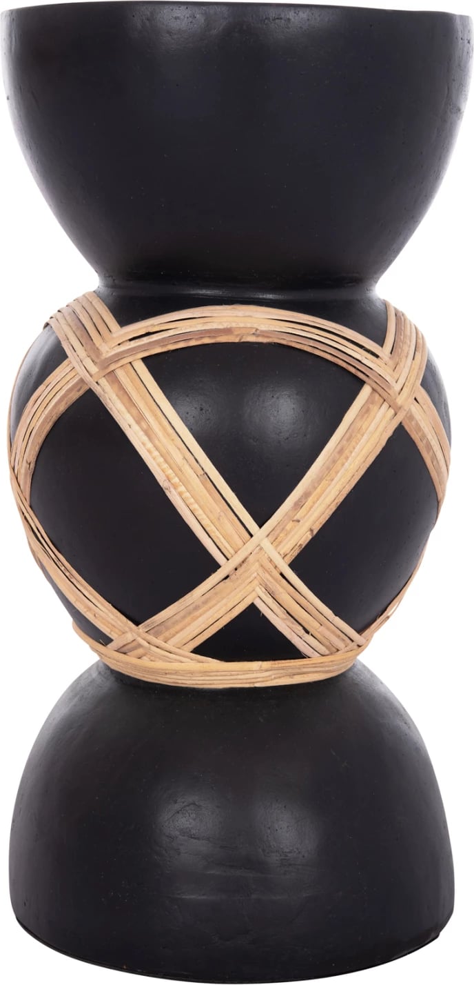 Vazo dekorative dyshemeje MAYNARD, fibër-cement, ngjyrë e zezë, ratan natyral, FH4672.01L, 32x62.5cm