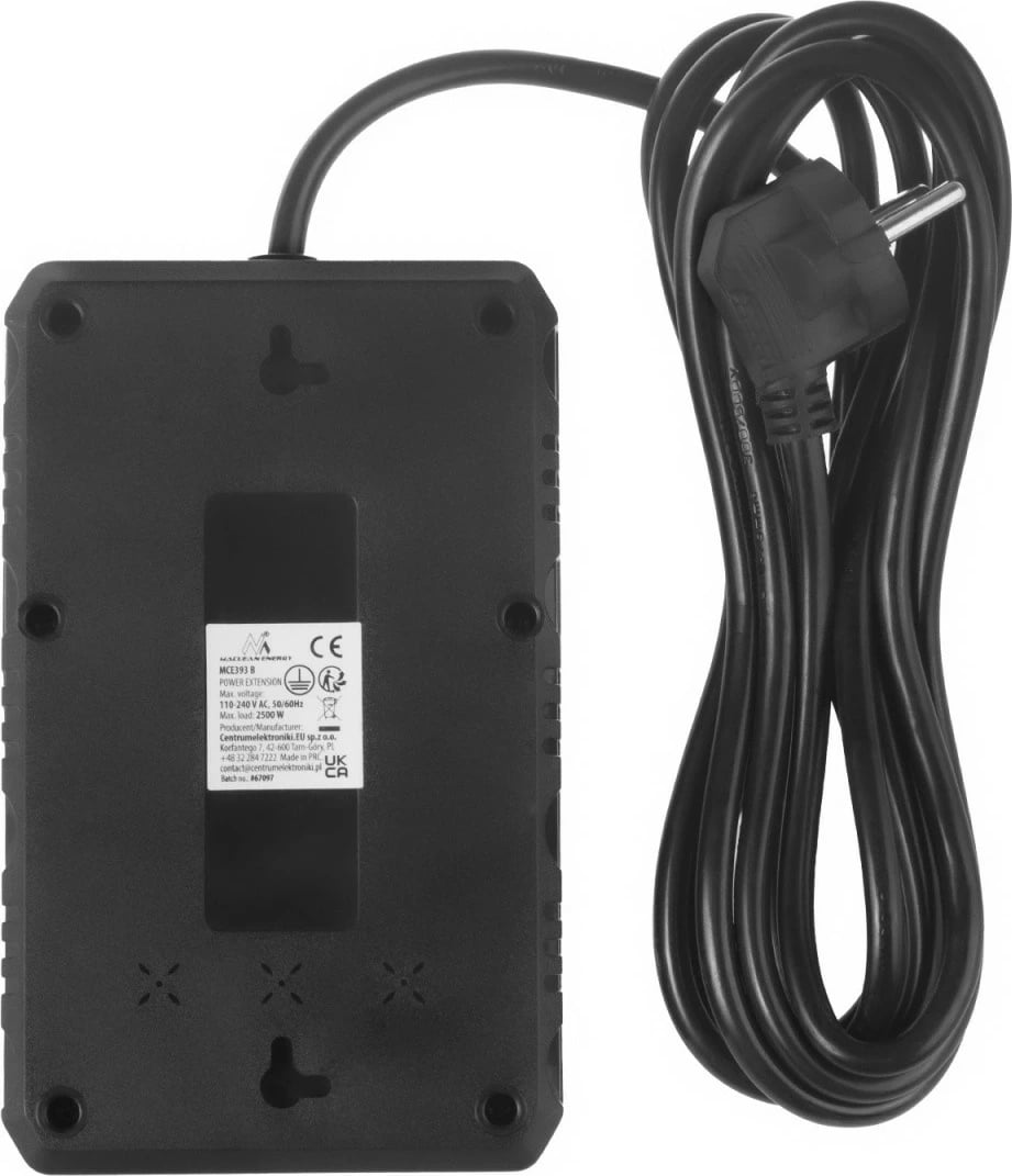 Rrymëzgjatës Maclean MCE393 B 4 priza tip E 3x USB 2500W 3m me çelës i zi