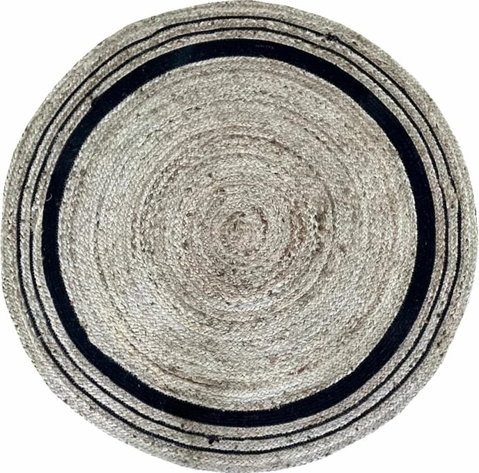 Qilim i rrumbullakët Imogen, jute, pambuk, natyral-me të zezë, 120x120cm