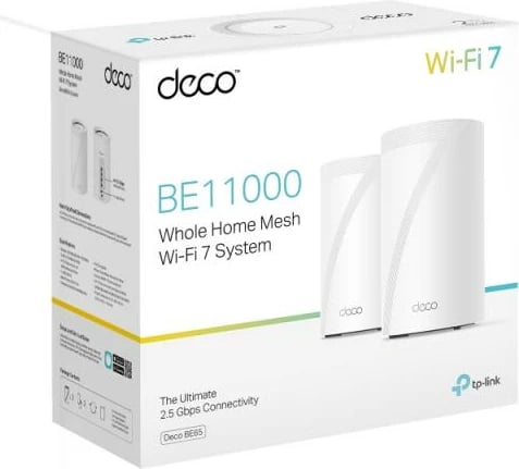 Sistem Wi‑Fi mesh, TP-Link Deco BE65, deri 10Gbps, e bardhë, 2-pack