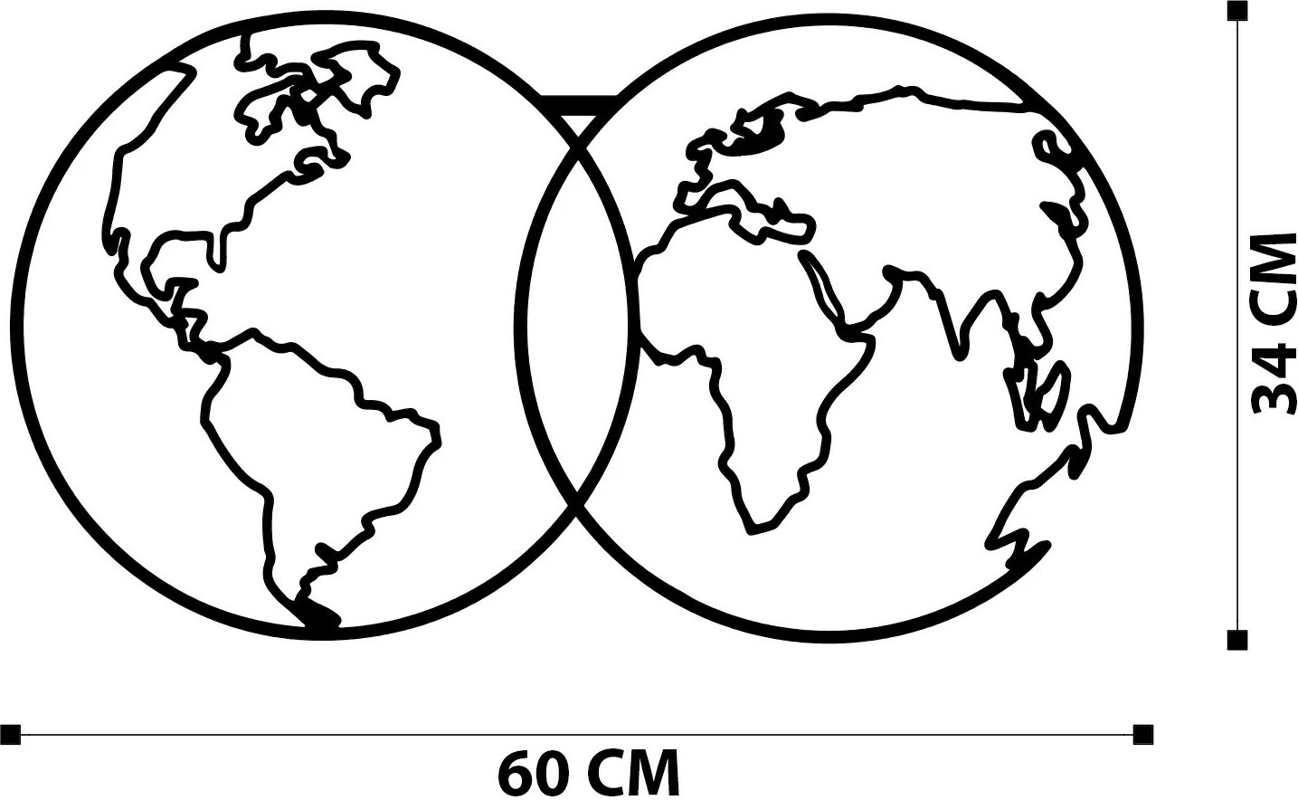Aksesor dekorativ metalik për mur, hartë bote, Wallity, 60x34cm