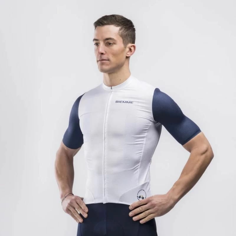 Maicë për çiklizëm Biemme, e bardhë dhe e kaltër