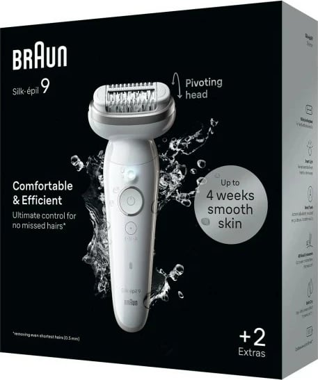 Epilator Braun Silk-épil 9 BR2-225328, 40 pinceta, MicroGrip, gri, bardhë