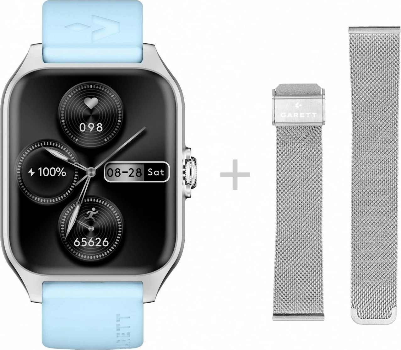 Smartwatch Garett GRC Activity 2, AMOLED 1.77", Bluetooth, Argjendtë, me rrip rezervë