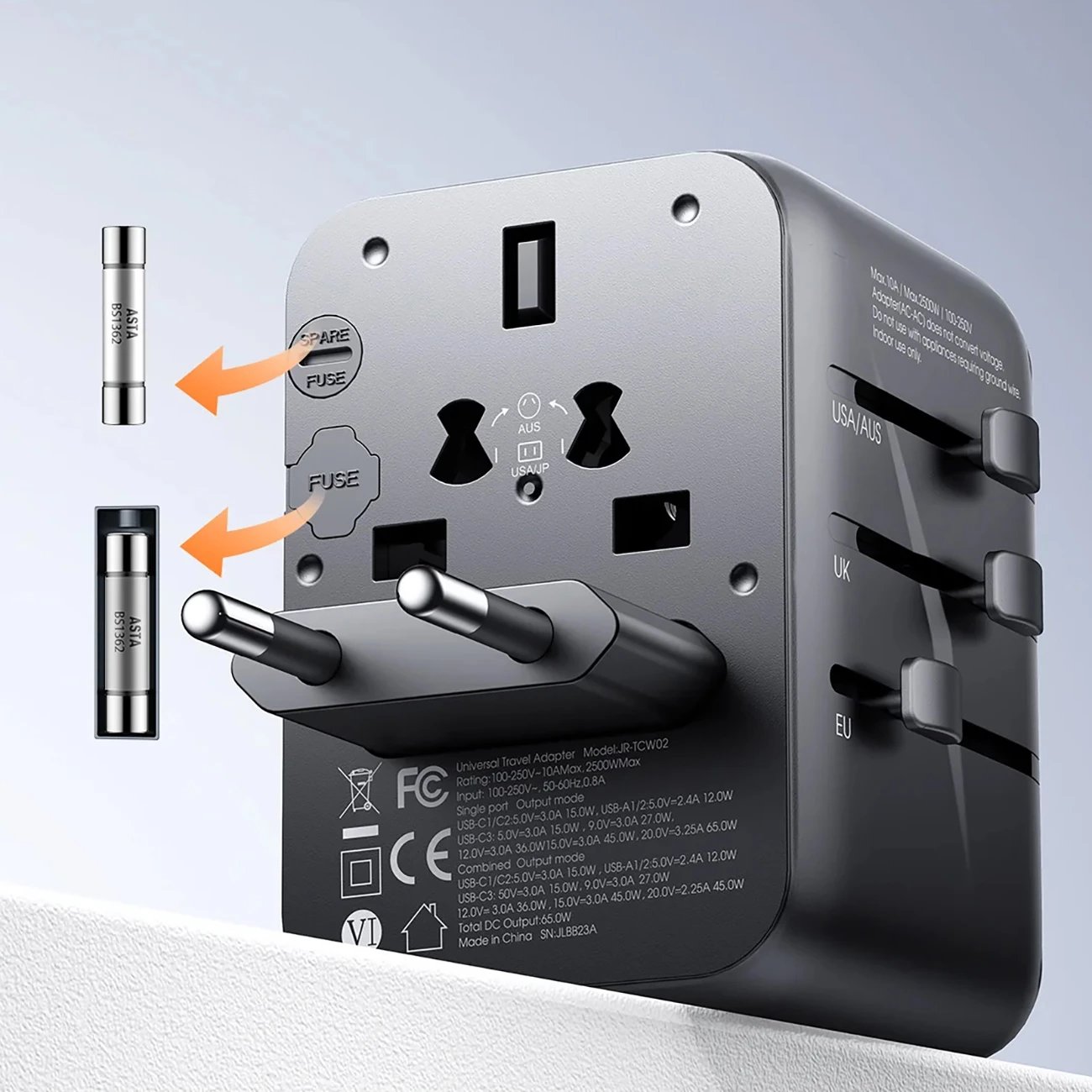 Adapter udhëtimi universal Joyroom JR-TCW02, 65W, 3x USB-C, 2x USB-A, i zi