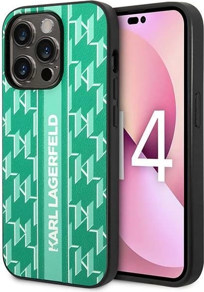 Mbështjellës Karl Lagerfeld Monogram Stripe për iPhone 14 Pro, Gjelbër
