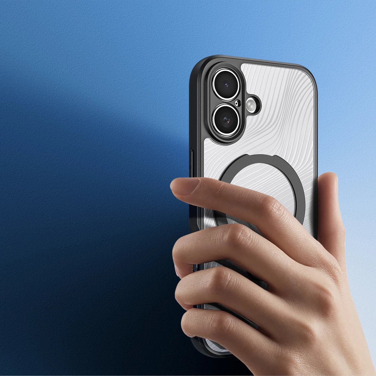 Mbështjellës Dux Ducis Aimo Mag për iPhone 17, me unazë magnetike dhe mbajtëse, i zi