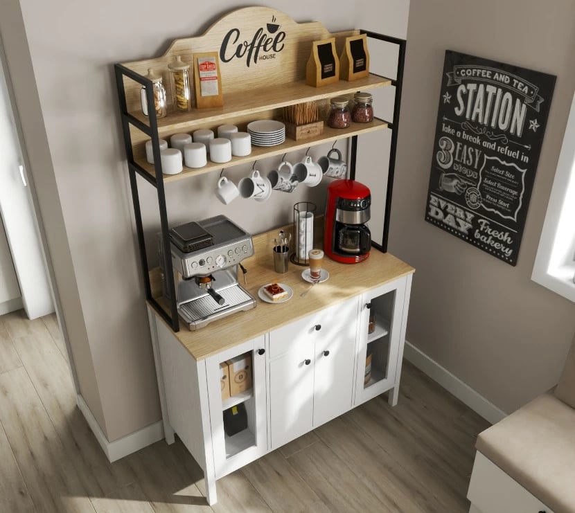 Dollap për kafe, ngjyrë druri dhe e bardhë, FRN-20075