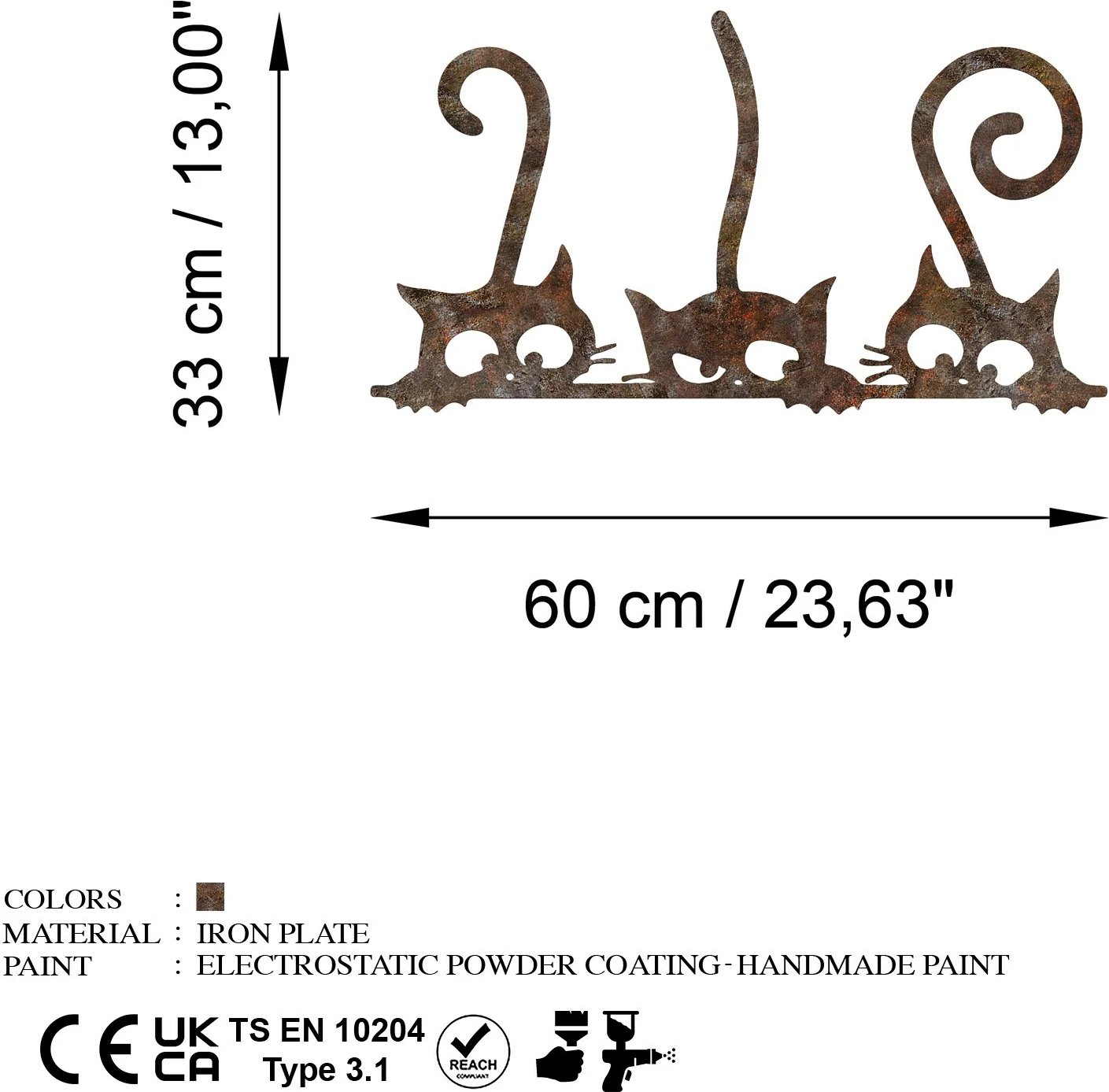 Aksesor dekorativ metalik për mur, mace të ndryshkura Wallity