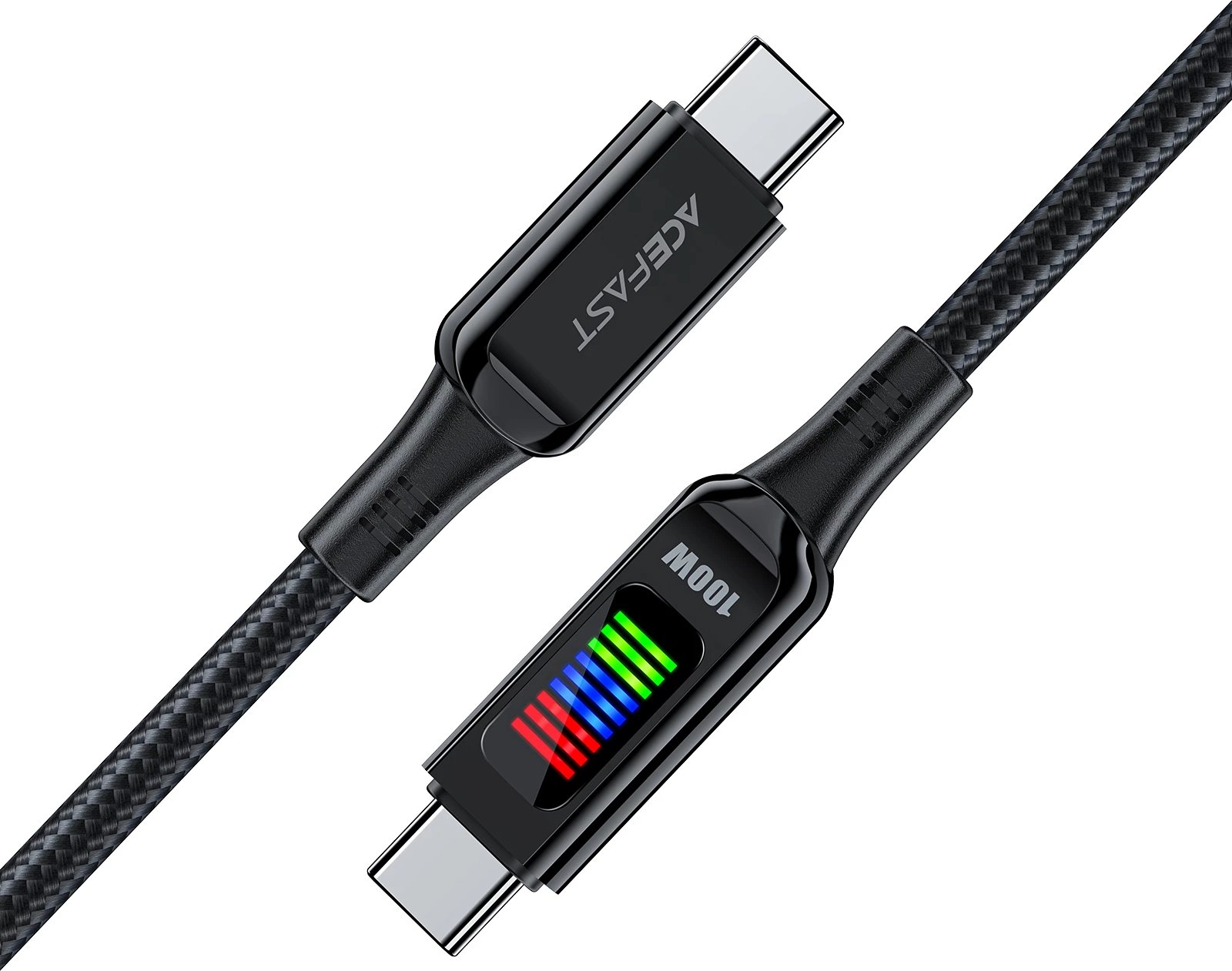 Kabllo Acefast C7-03 USB-C në USB-C, 1.2m, 100W, me ekran, e zezë