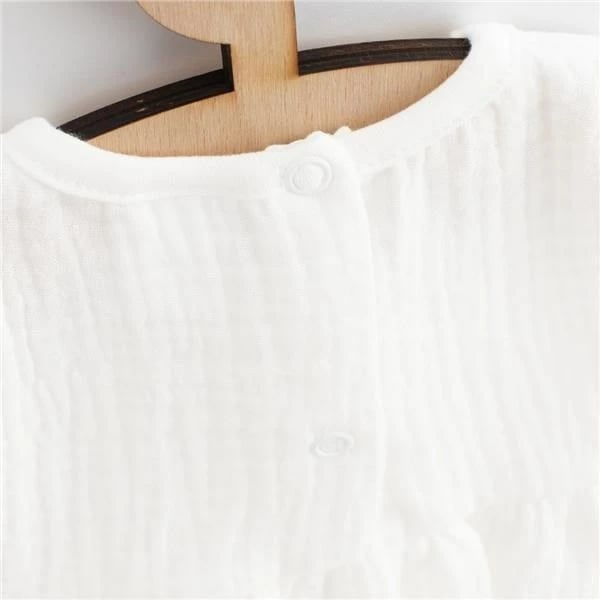 Fustan muslini bebe vajzash, New Baby Elizabeth, 100% pambuk, pa mëngë, madhësi 86 (12-18m), i bardhë