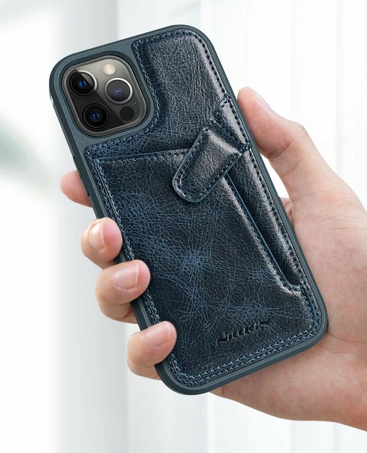 Mbështjellës Nillkin Aoge Leather Case për iPhone 12 mini, lëkurë natyrale, xhep për monedha, e zezë