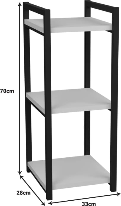 Raft dyshemeje Harvey, metal i zi dhe melaminë e bardhë, 33x28x70cm