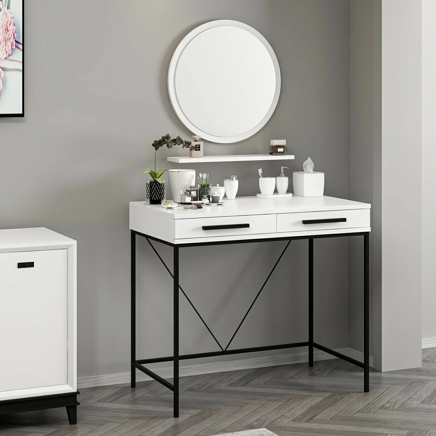 Tavolinë grimi Skye Decor, pasqyrë Sane2, e bardhë