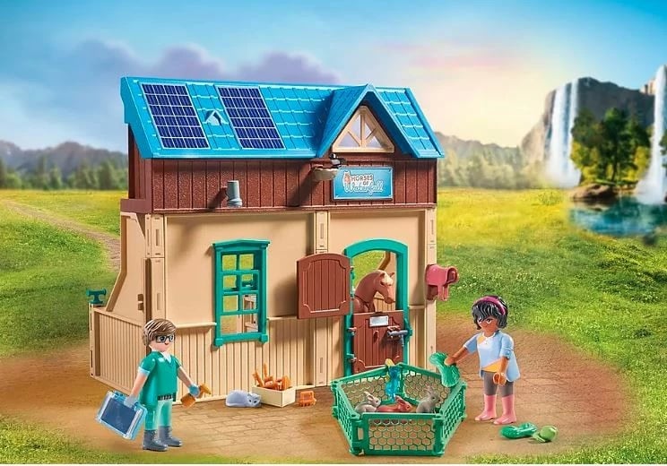 Set lodrash Playmobil Horses of Waterfall 71352 me figura kuajsh dhe klinikë veterinare, shumëngjyrëshe