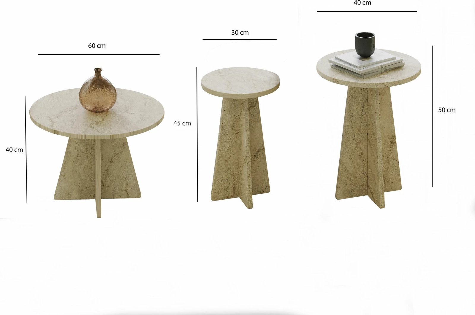 Set tavolinash kafeje Skye Decor, ngjyrë travertine, 3 copë