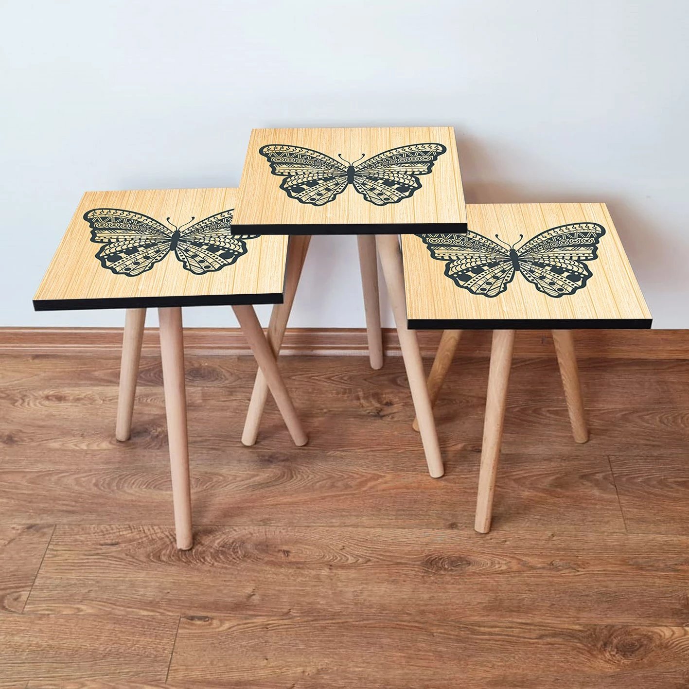 Set tavolinash ndihmëse, 3 copë, ngjyrë bezhë dhe antracit, Skye Decor, 3Shp13