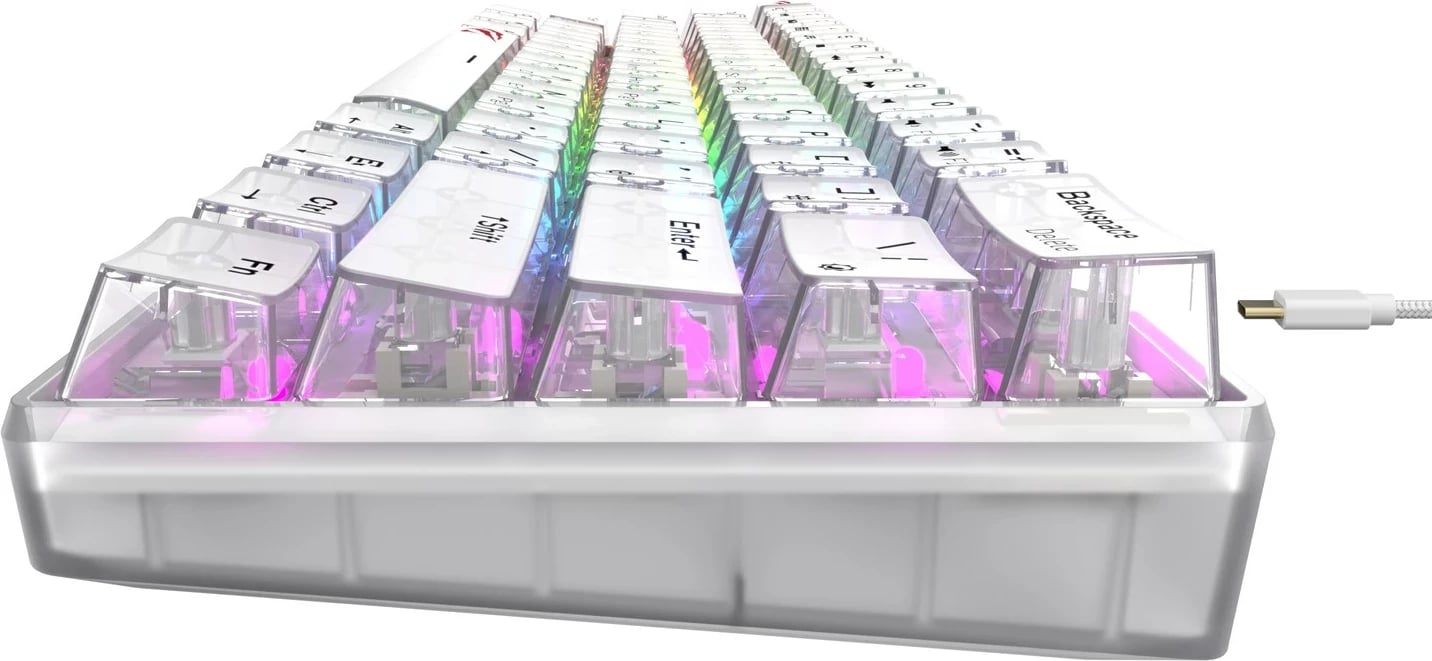 Tastierë gaming HAVIT KB903L, 61 tasta, RGB LED, me kabllo, e bardhë transparente