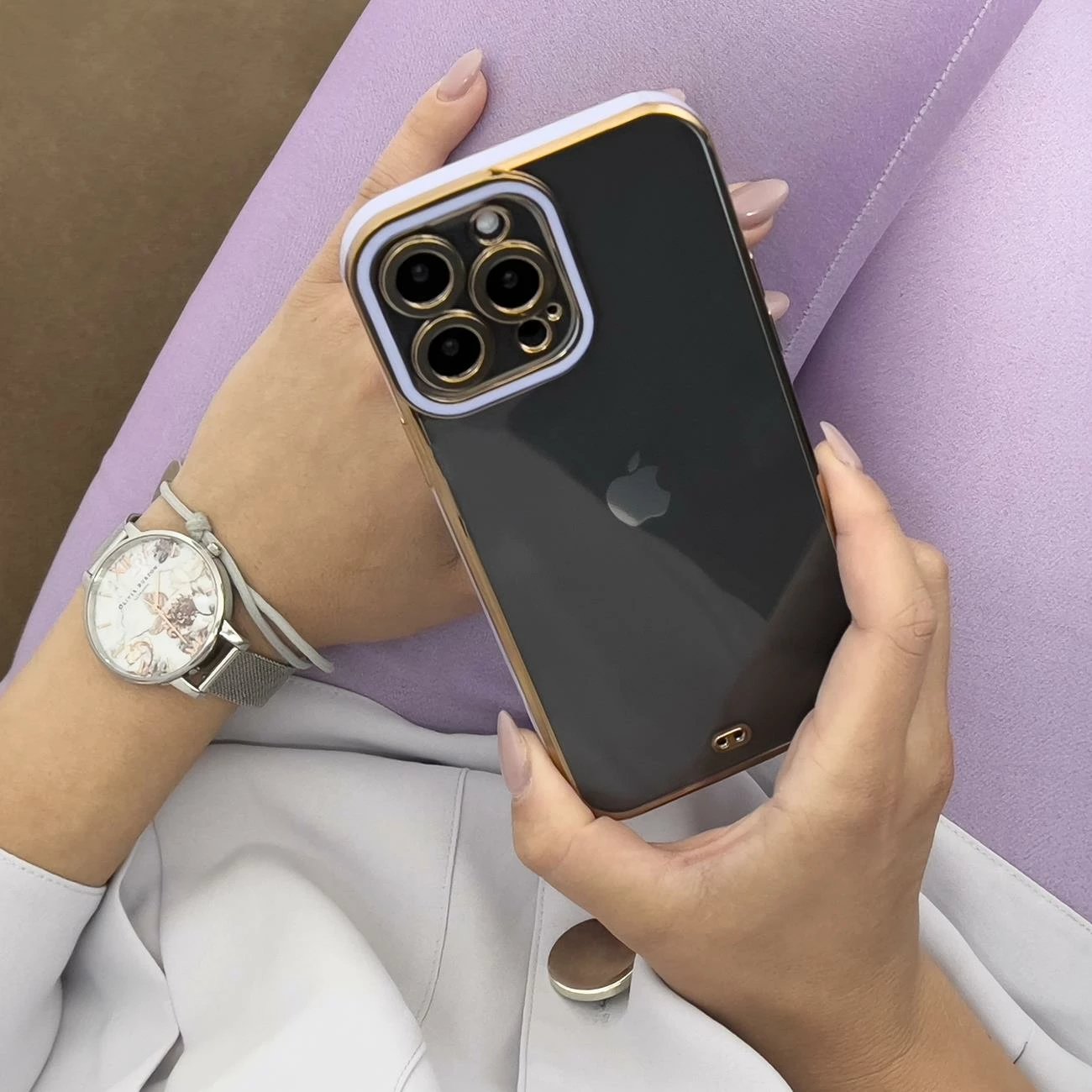 Mbështjellës Hurtel për Samsung Galaxy A12 5G, Fashion Case, kornizë ari, vjollcë
