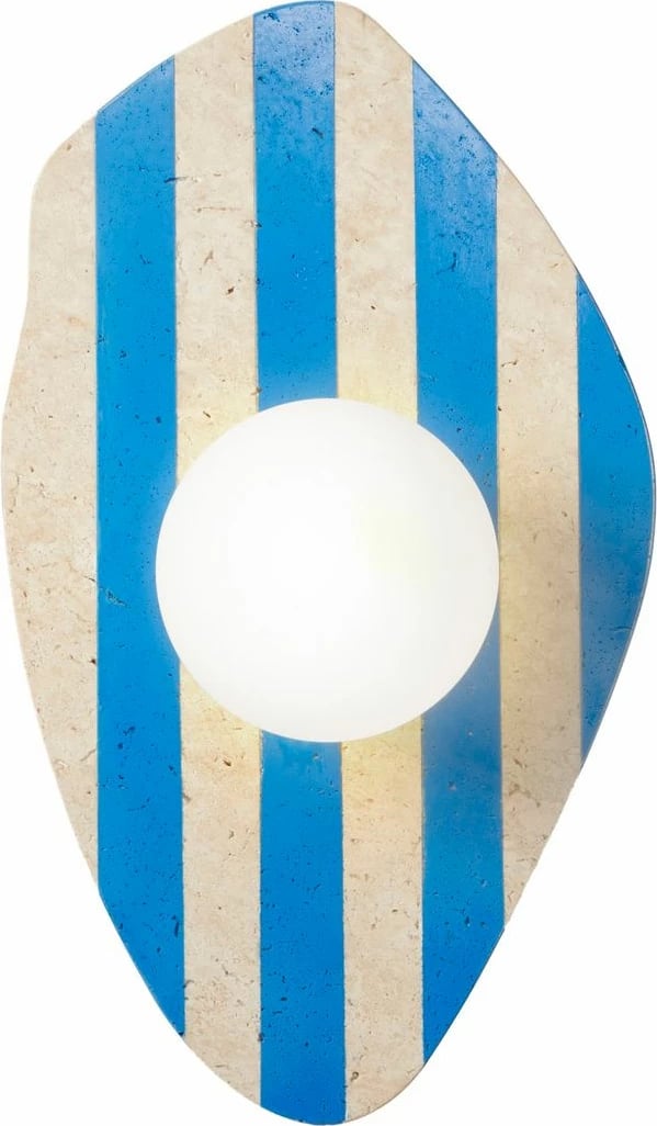 Llambë muri Opviq, Sımple, trup travertine, kapak qelqi, ngjyrë bezhë, bardhë, kaltër