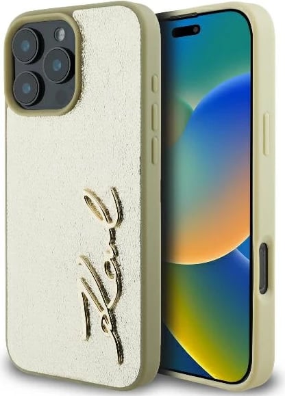 Mbështjellës Karl Lagerfeld Metal Signature për iPhone 16 Pro, Ari