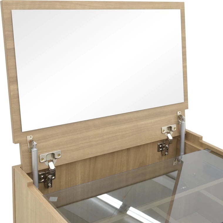 Tavolinë grimi Sonlen, ngjyrë gri e errët-dru arre i çelët, me pasqyrë dhe stol, 60x45x122cm