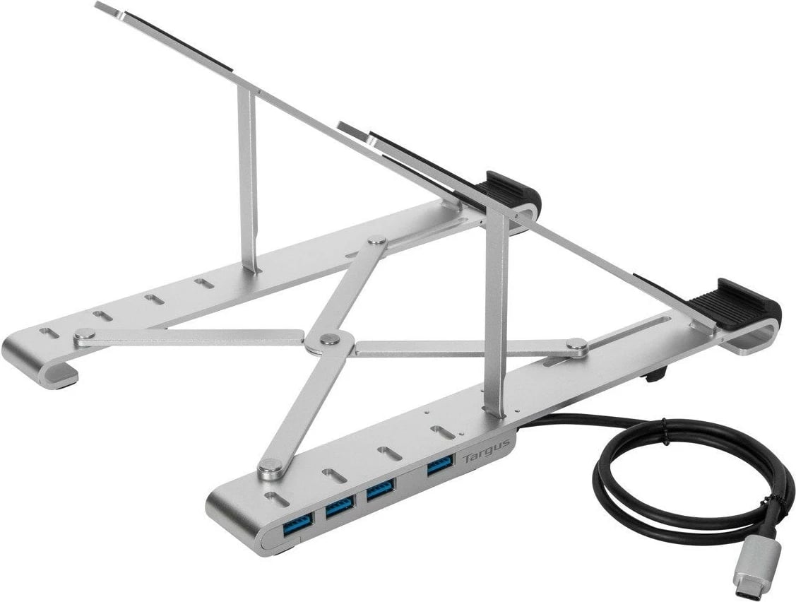Qëndrim laptopi Targus Portable Stand, USB-A Hub, alumini, 4x USB 3.2, argjendtë