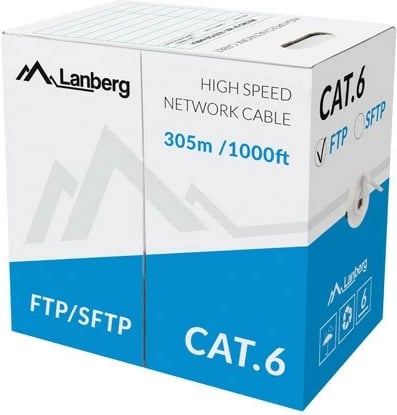 Kabllo rrjeti Lanberg CAT 6, 305m, gri