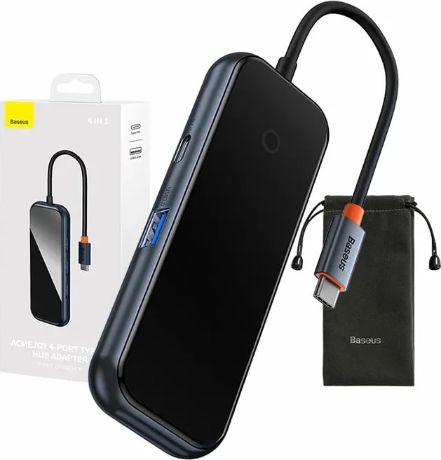Adapter Baseus WKJZ010513 4-në-1, USB-C në 4xUSB 3.0, Gri e errët