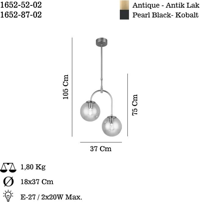 Llambë tavani Opviq, Portemo, ngjyrë antike, 2 copa