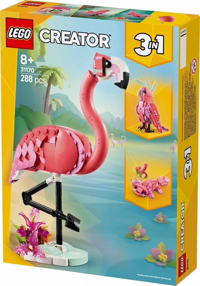 Set ndërtimi LEGO Creator 3-in-1 31170 Wild Animals: Pink Flamingo, 288 pjesë, rozë