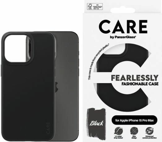 Mbështjellës PanzerGlass CARE Fearlessly Fashionable për iPhone 15 Pro Max, Zi