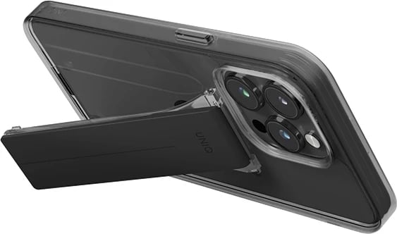 Mbështjellës UNIQ Heldro Mount me stand, për iPhone 15 Pro 6.1", smoke